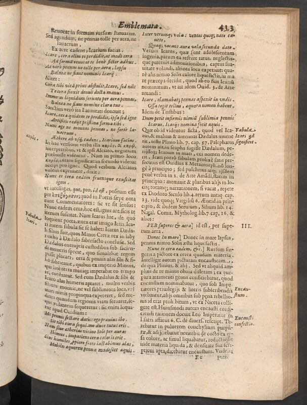 This is the first of five full pages of commentary on Alciati's emblem "In astrologus"---a marked expansion from its first appearance in print in 1531.
