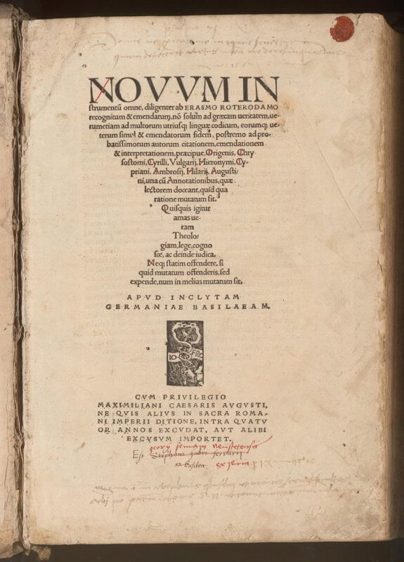 The lengthy title provides the primary decorative element of this page. It's also notable that Froben's printer's device is used in place of his name in the imprint, rather than in addition to it.