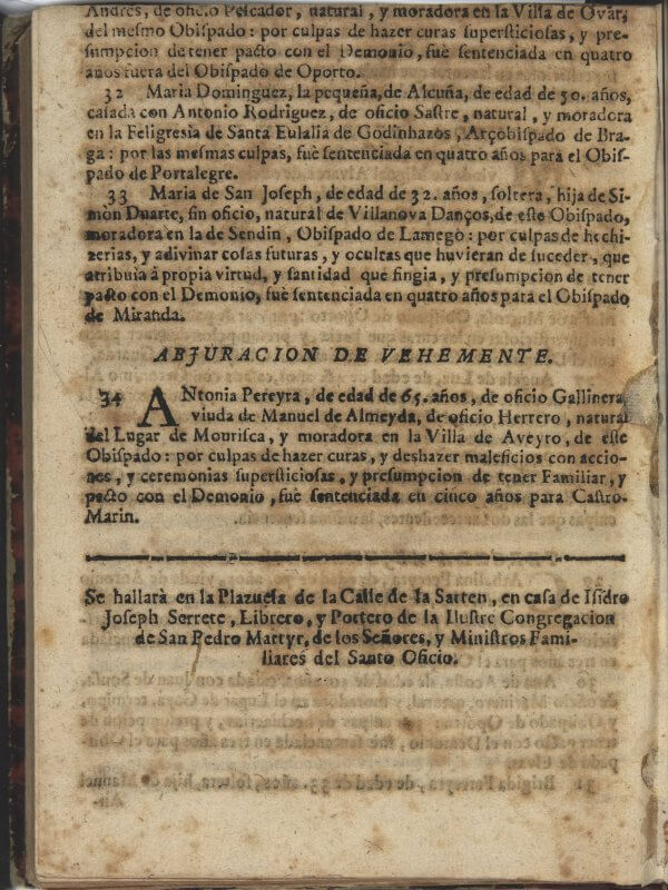 This 8-page octavo pamphlet ends with the colophon for the printer working for the Office of the Inquisition.