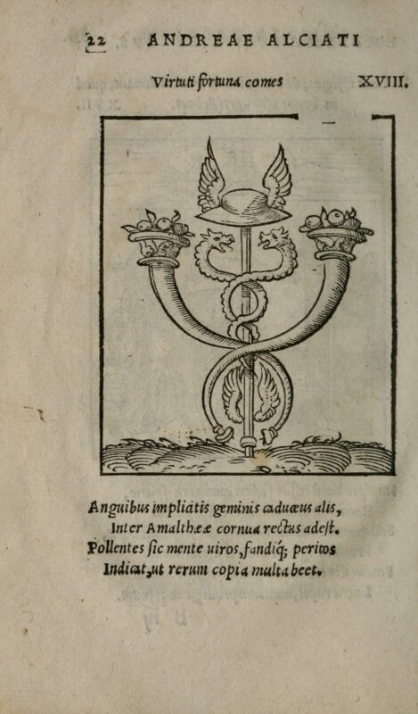 The border on this emblem woodblock is broken along the top edge, perhaps because the woodcut was damaged. This emblem served as the basis for the printer's device used in this book and passed down through the Wechel family.