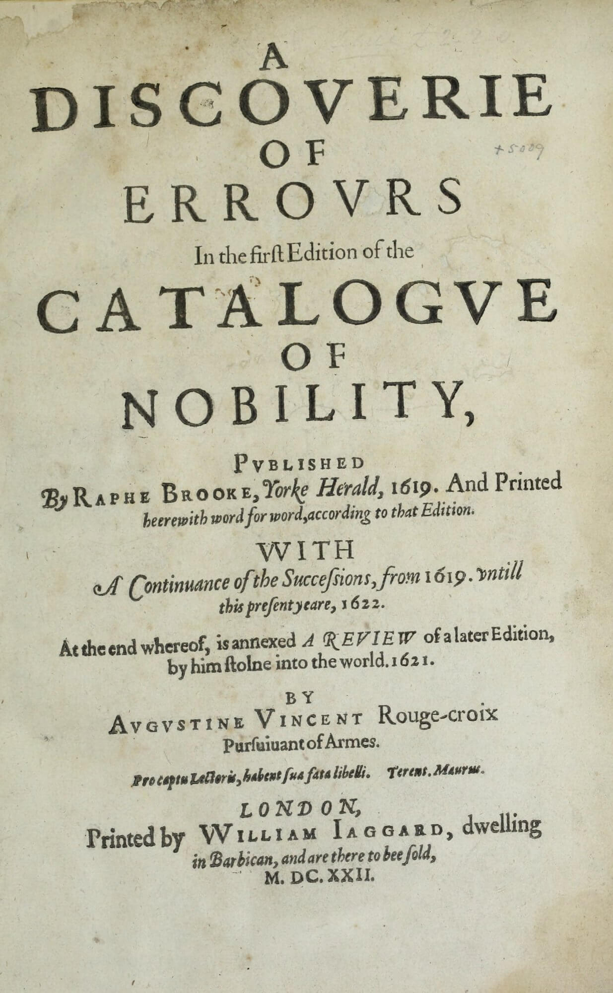 The title page of this work is a bit confusing, and lengthy, because it first names the author of the work in which mistakes have been discovered, before naming the author of this work.