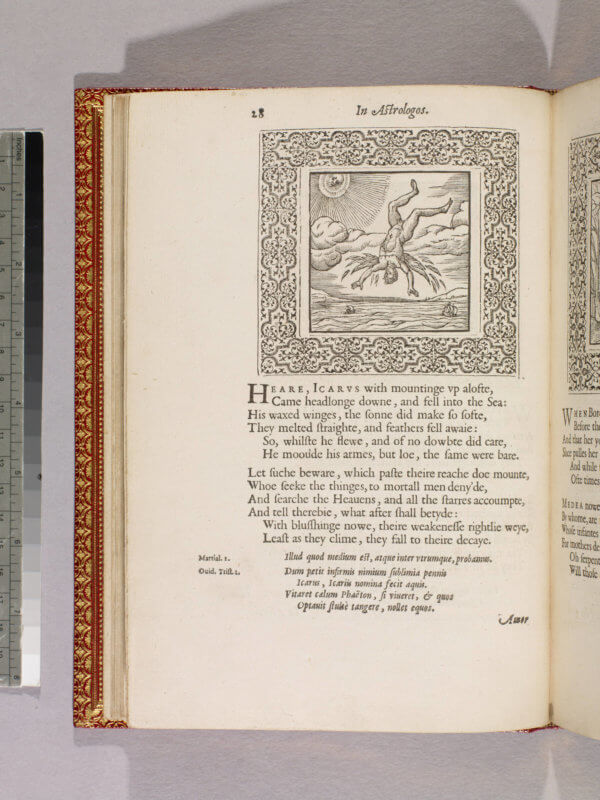 Whitney's book of emblems brought the popular European tradition to English readers. The mise-en-page follows the pattern of many of the early editions of Alciati's Emblemata, expanding the original design of emblem, title, and a brief epigraph to include commentary and references.