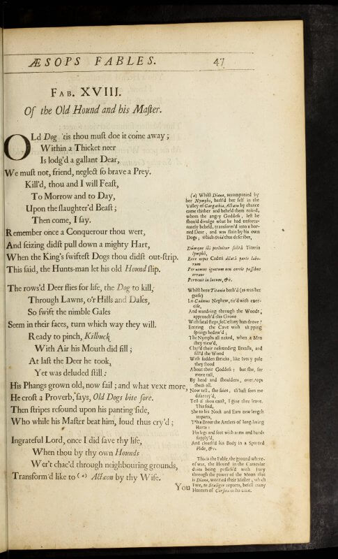 Ogilby's version of Aesop's Fables uses the margins for extensive annotations.